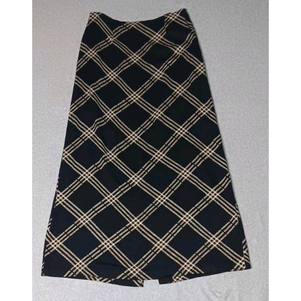 Compagnie Internationale Express Long Maxi Plaid Skirt Womens Size 9/10 Black...